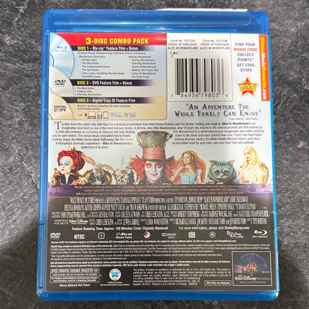 Disney Alice in Wonderland Blu-ray /DVD /Digital copy - Picture 8 of 8
